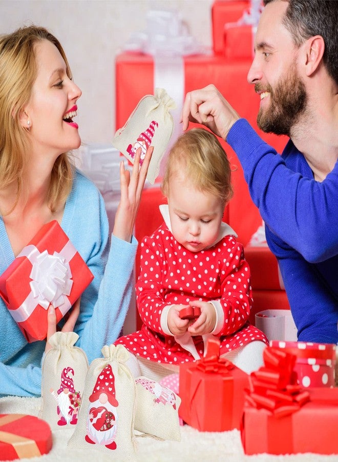 Whaline 24Pcs Valentine's Day Burlap Gift Bags Pink Gnome Pattern Drawstring Candy Bags Rustic Linen Pouches Sacks for Valentine's Day Party Favors Wedding Bridal Shower Supplies, 5 x 7Inch - Image 5